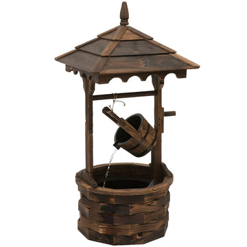 Wooden Garden Fountain in Wishing Well Design with Barrel & Pump – Outdoor Water Feature