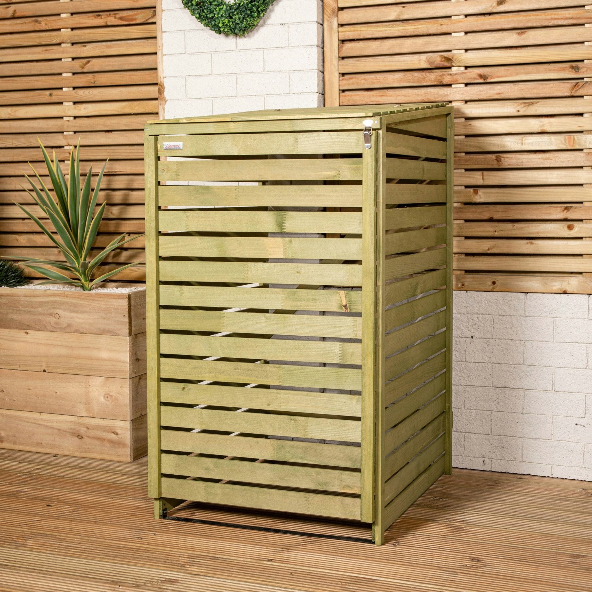 Outdoor Wooden Trash Bin Storage 68×120 cm – Fits 1 Wheelie Bin up to 240 L