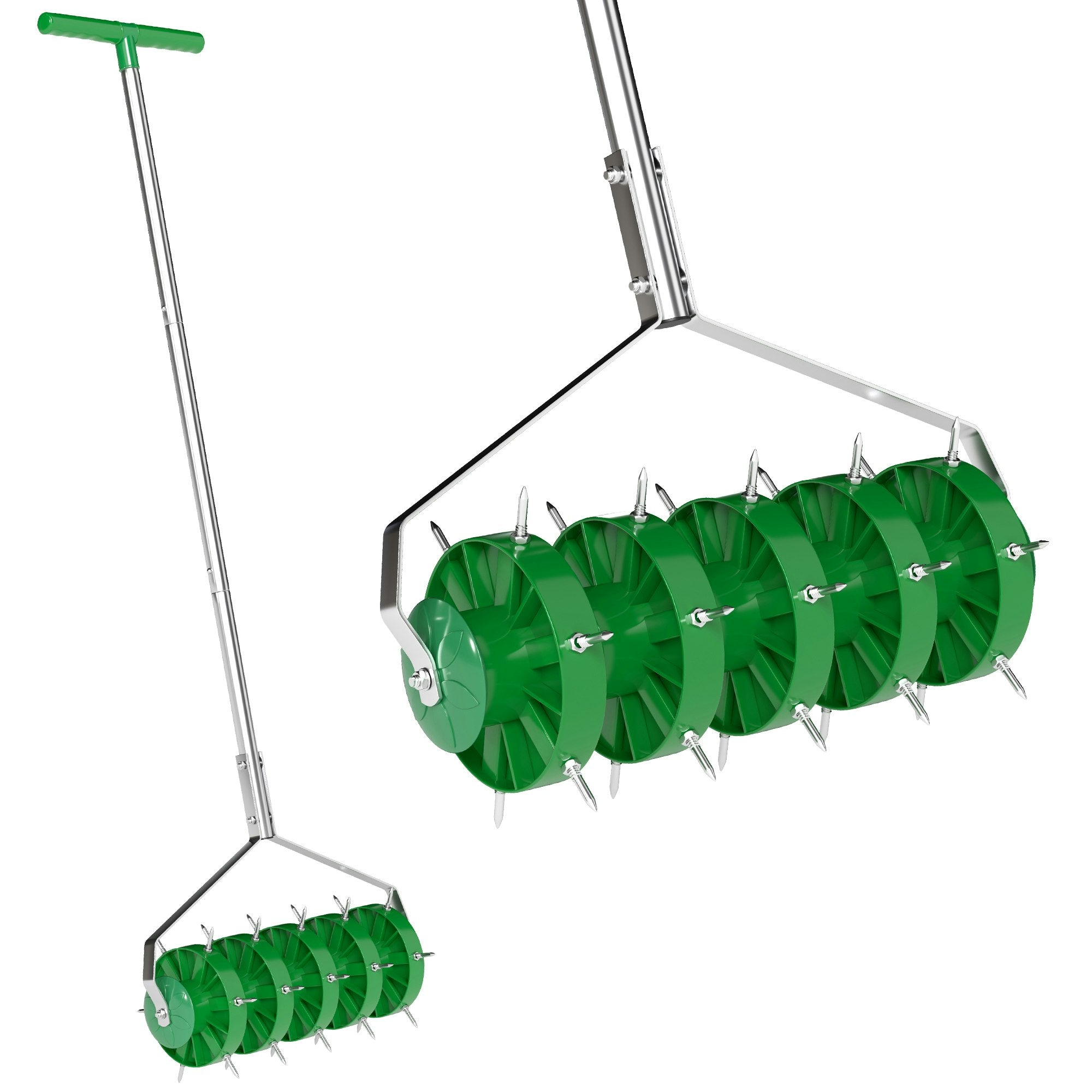 Lawn Aerator Roller with Spikes – Hand-Push Roller with 3-Piece Handle & T-Bar