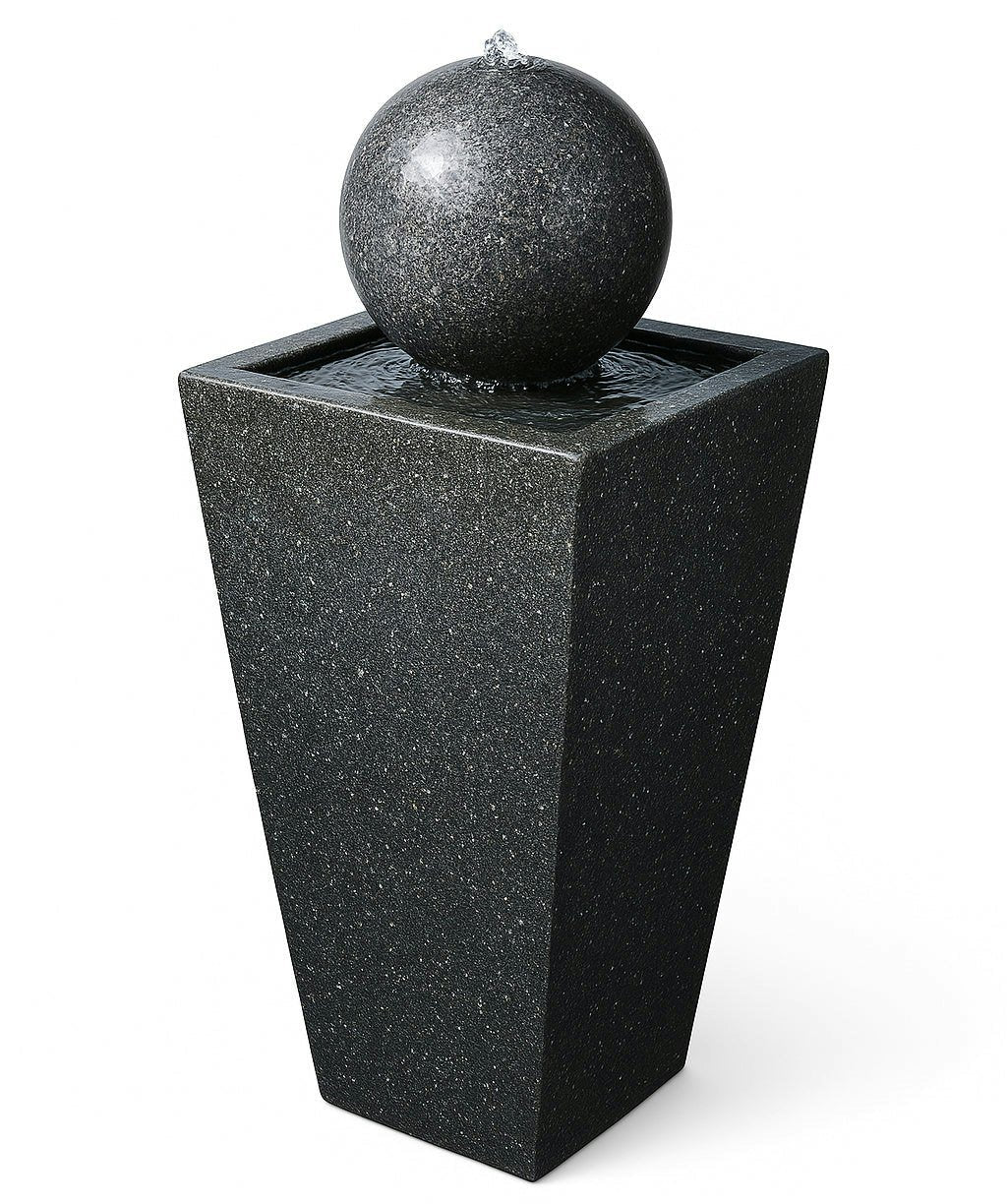 Garden Fountain with LED Lighting – Sphere & Column Design, Self-Contained for Outdoor Use