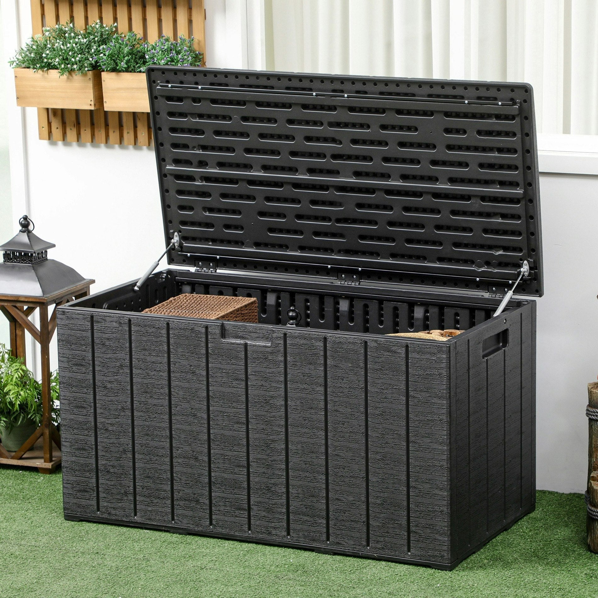 Garden Storage Box 336 L – Waterproof XXL Plastic Box with Double-Wall Design, Black
