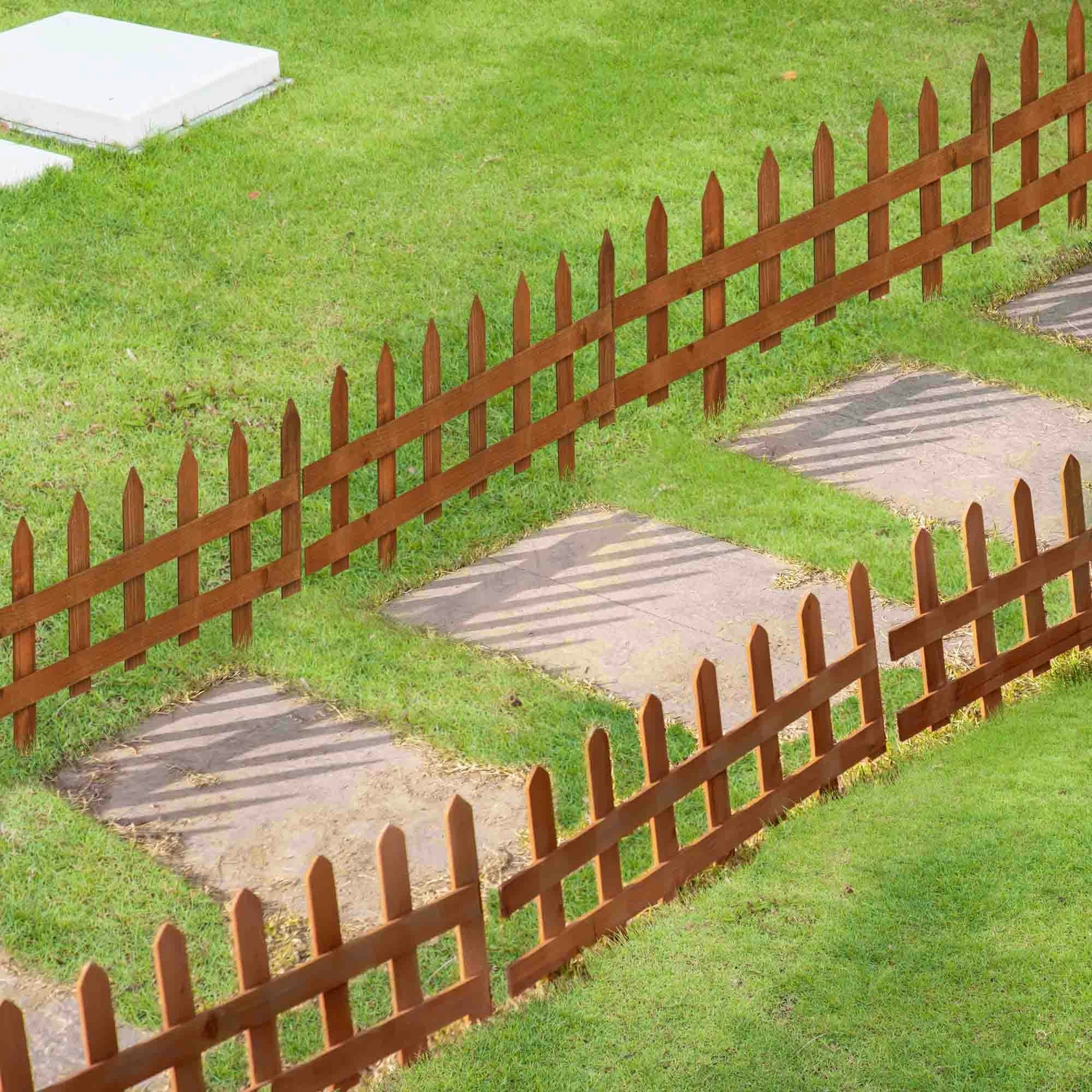 12-Piece Wooden Garden Edging Set – Brown Fencing for Lawns & Flower Beds