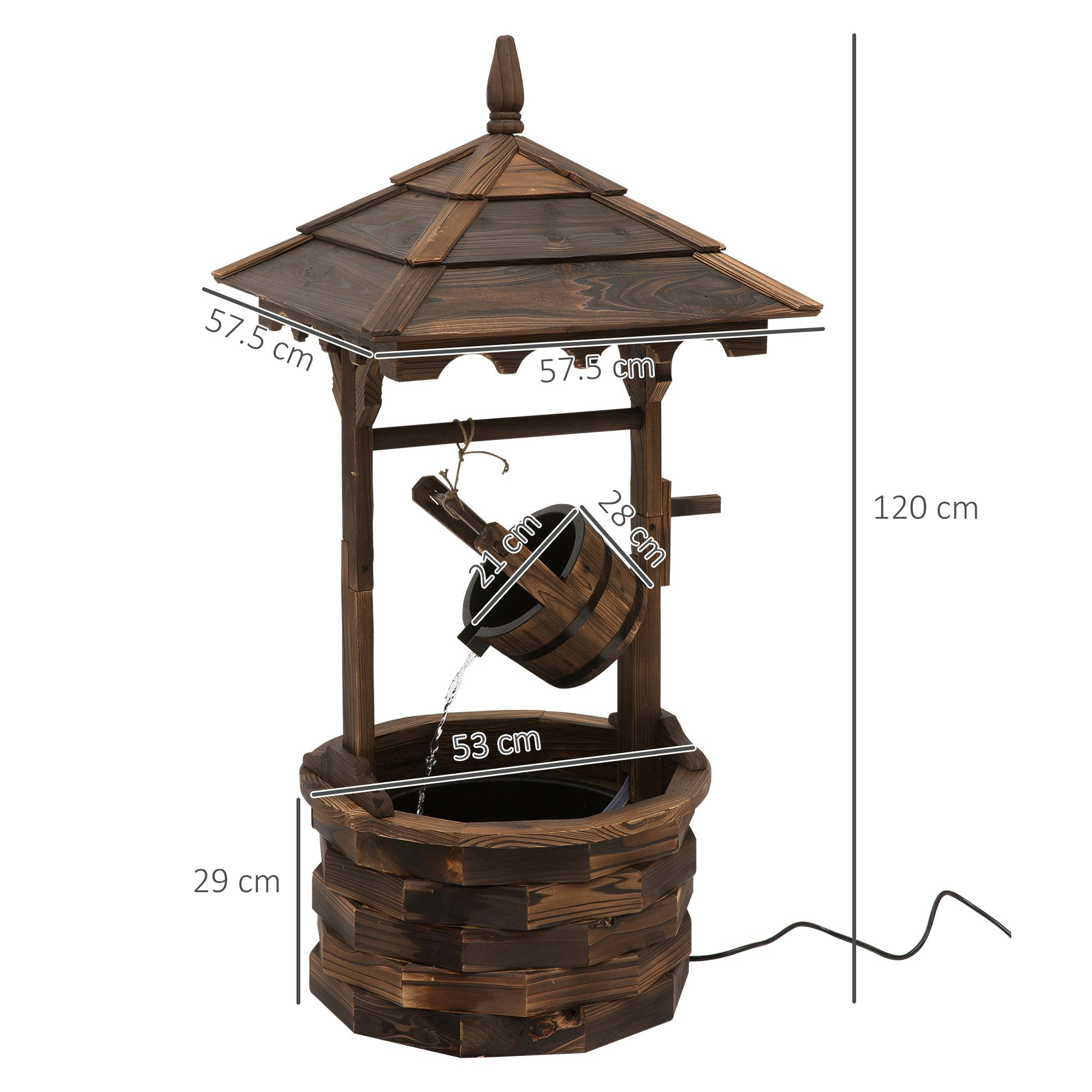 Wooden Garden Fountain in Wishing Well Design with Barrel & Pump – Outdoor Water Feature