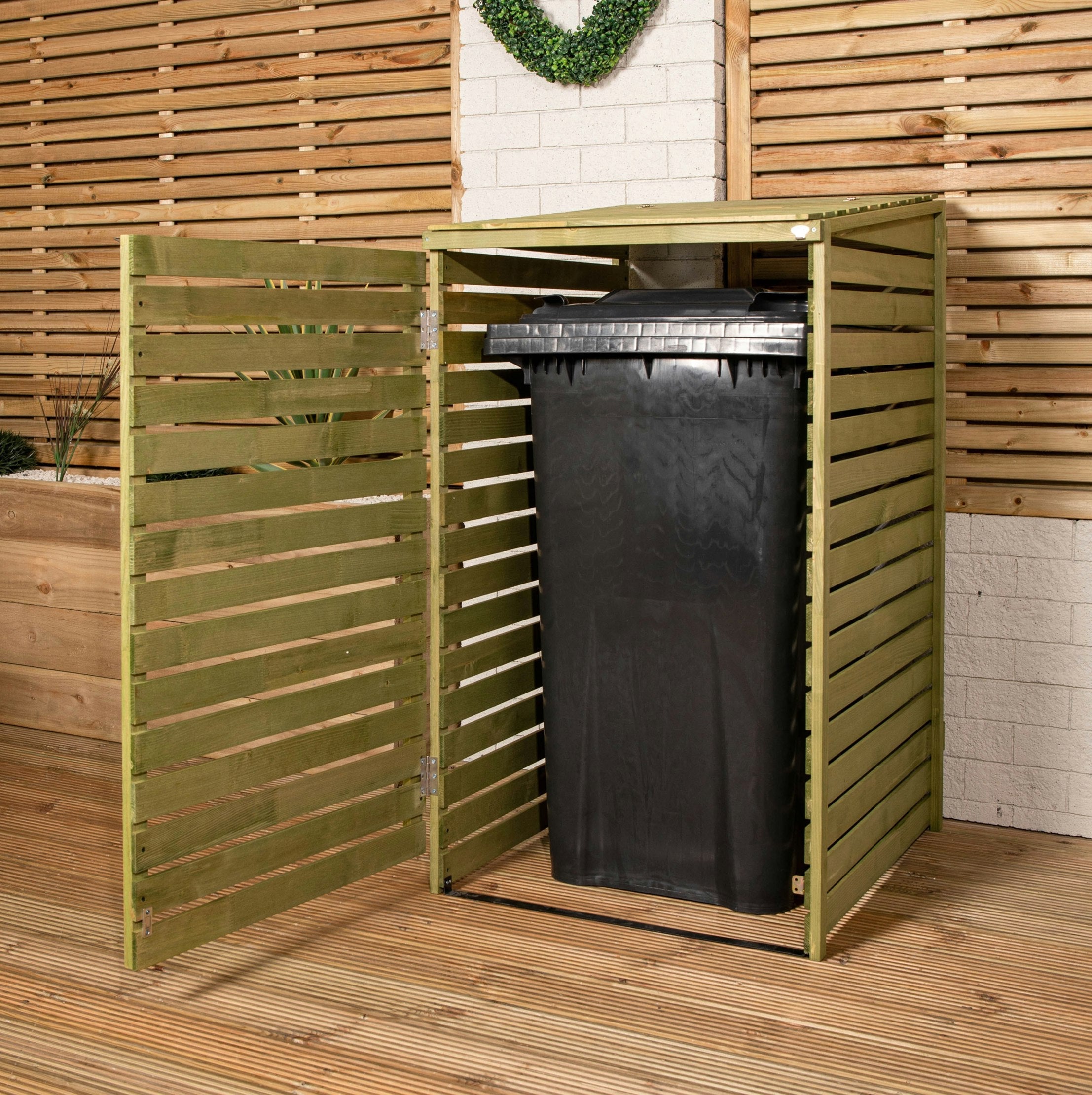 Outdoor Wooden Trash Bin Storage 68×120 cm – Fits 1 Wheelie Bin up to 240 L