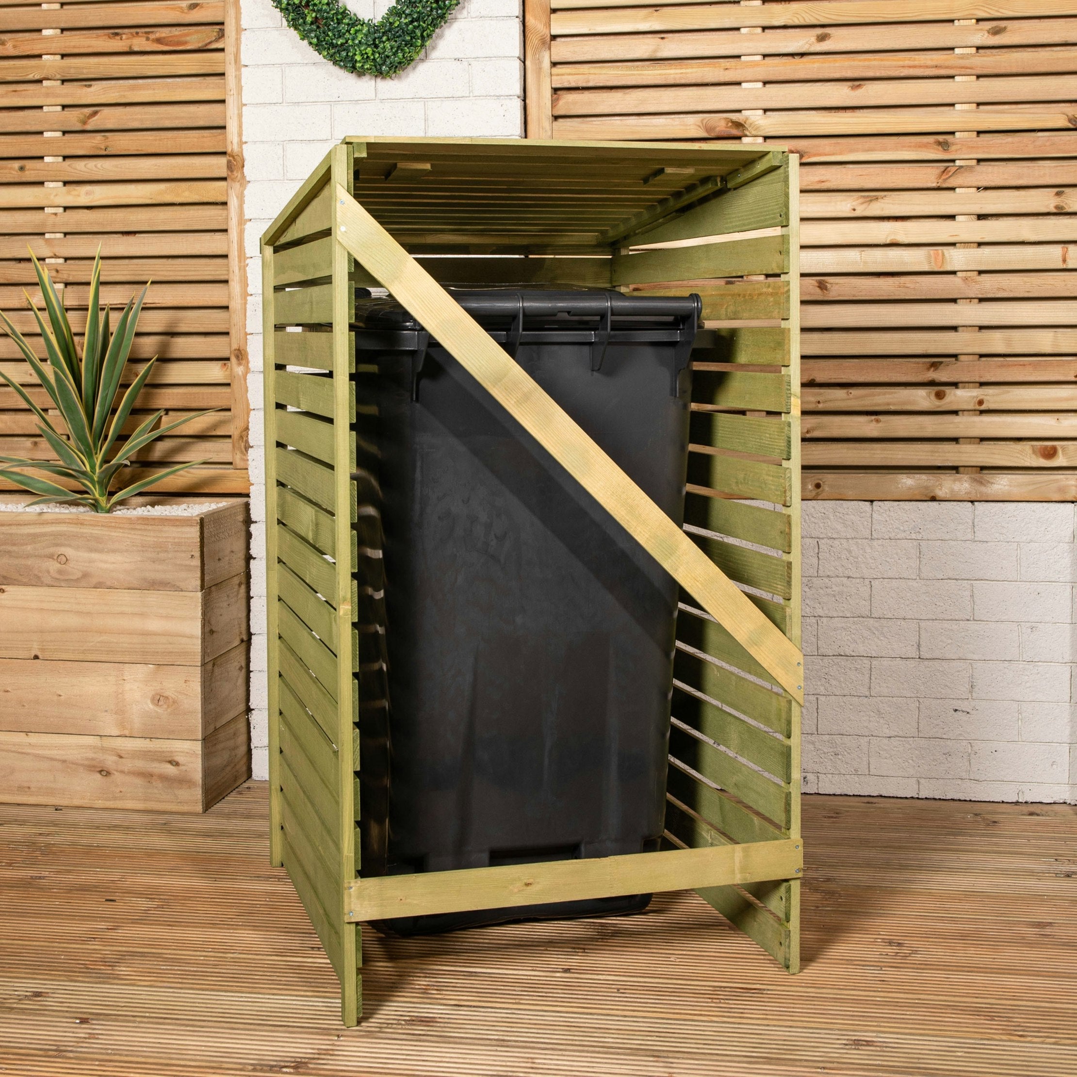 Outdoor Wooden Trash Bin Storage 68×120 cm – Fits 1 Wheelie Bin up to 240 L